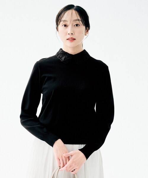 UNTITLED（アンタイトル）の「【洗える/カジュアルフォーマル】2WAYレース襟ニットプルオーバー（ニット/セーター・レディース・ブラック/ネイビー・44/04/02/00/48）」の14枚目の写真