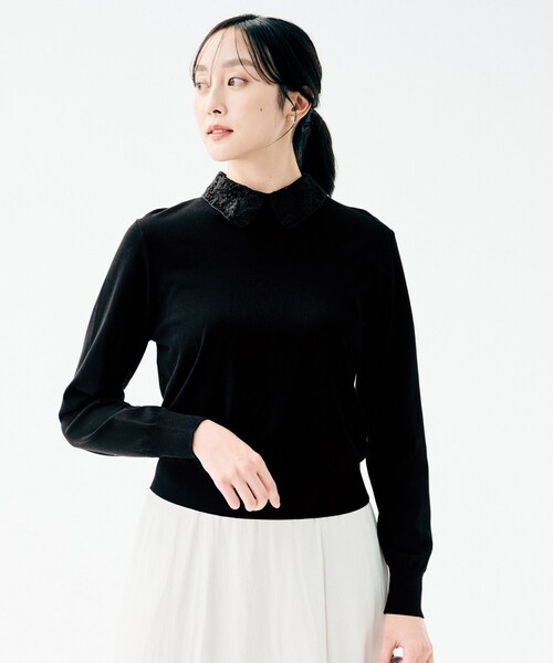 UNTITLED（アンタイトル）の「【洗える/カジュアルフォーマル】2WAYレース襟ニットプルオーバー（ニット/セーター・レディース・ブラック/ネイビー・44/04/02/00/48）」の15枚目の写真