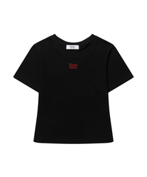 FLAWSROOM（フローズルーム）の「W Embroidery Crop T-shirts [BLACK]（Tシャツ/カットソー）」