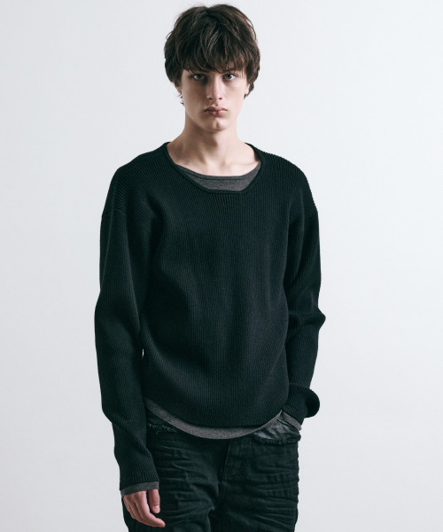 LEARVE(ルアブ)の「ダブルレイヤードコントラストテクスチャーニットブラック(ニット/セーター・メンズ・その他・MEDIUM/LARGE)」の3枚目の写真