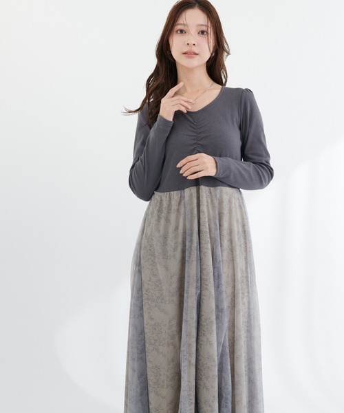 natural couture（ナチュラルクチュール）の「花柄チュールワンピース（ワンピース・レディース・グレー系その他/ブルー系その他/ネイビー/ベージュ系その他・FREE）」の12枚目の写真