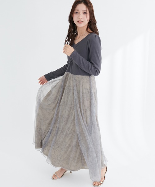 natural couture（ナチュラルクチュール）の「花柄チュールワンピース（ワンピース・レディース・グレー系その他/ブルー系その他/ネイビー/ベージュ系その他・FREE）」の10枚目の写真