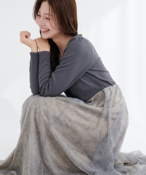 natural couture（ナチュラルクチュール）の「花柄チュールワンピース（ワンピース・レディース・グレー系その他/ブルー系その他/ネイビー/ベージュ系その他・FREE）」の13枚目の写真