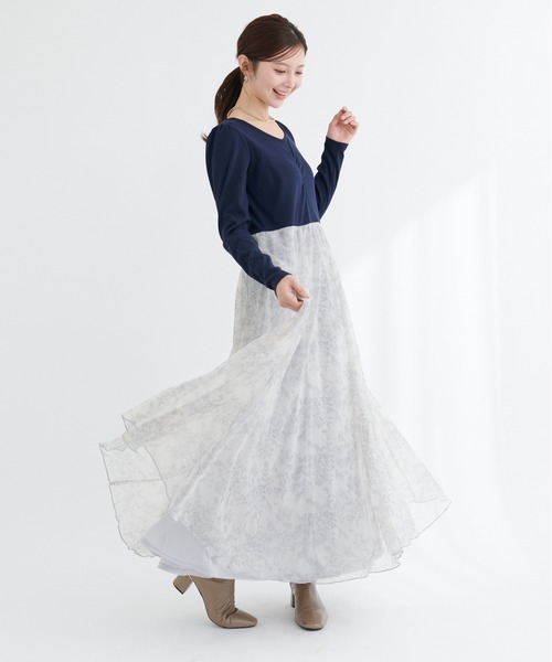 natural couture（ナチュラルクチュール）の「花柄チュールワンピース（ワンピース・レディース・グレー系その他/ブルー系その他/ネイビー/ベージュ系その他・FREE）」の6枚目の写真