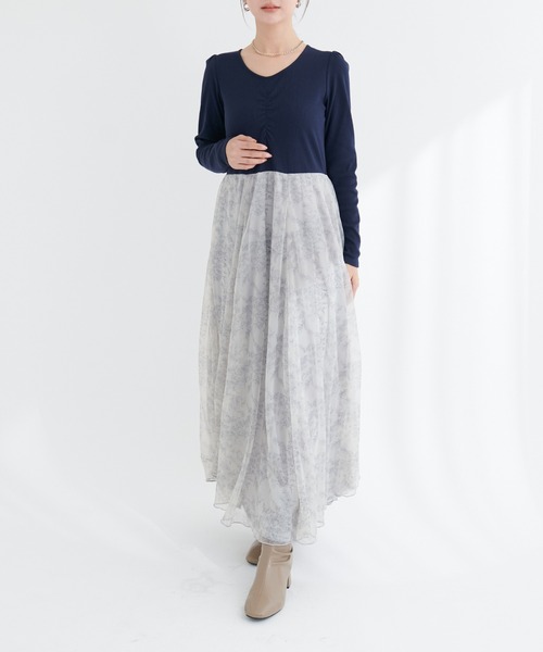 natural couture（ナチュラルクチュール）の「花柄チュールワンピース（ワンピース・レディース・グレー系その他/ブルー系その他/ネイビー/ベージュ系その他・FREE）」の5枚目の写真