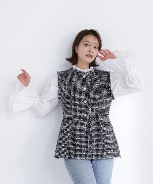 NATURAL BEAUTY BASIC（ナチュラルビューティーベーシック）の「◇ツイードシリーズ ペプラムジレ（その他アウター・レディース・ホワイト系その他/ブラック系その他・SMALL/MEDIUM）」の9枚目の写真