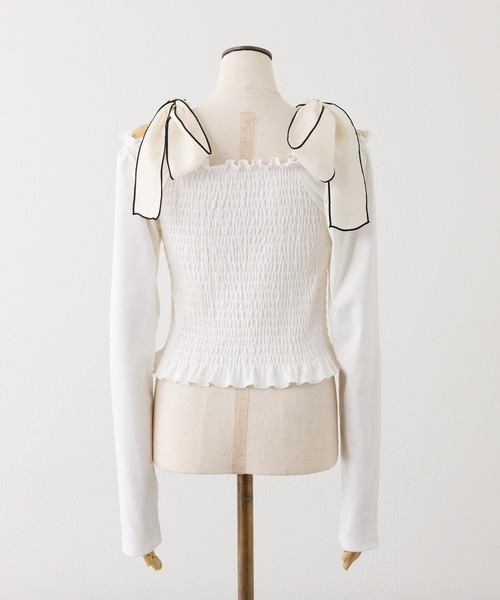 one after another NICE CLAUP(ワンアフターアナザーナイスクラップ)の「肩リボンシャーリングインナー(Tシャツ/カットソー・レディース・ホワイト×ピンク/ホワイト×ブラック/ホワイト×ホワイト・FREE)」の13枚目の写真