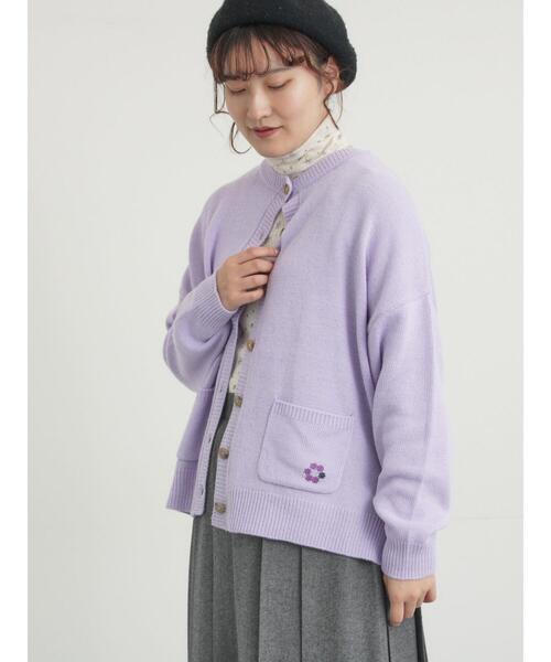 petit main薄紫のフラワー刺繍ドレスとカーディガン petit main薄紫の