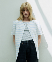 COMBSTUDIO（コムスタジオ）の「CO OVER FIT SUMMER STRIPE TWEED JACKET_SKY BLUE（その他アウター）」