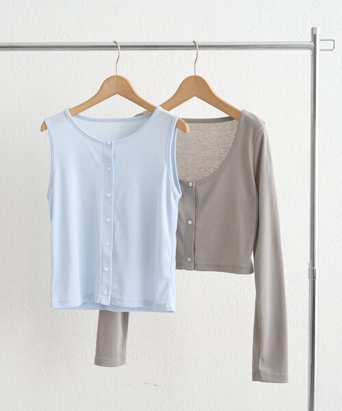 mystic（ミスティック）の「【柔らか素材/3色展開】配色レイヤードロングTシャツ（Tシャツ/カットソー・レディース・ピンク/ブラック/ブルー・FREE）」の19枚目の写真