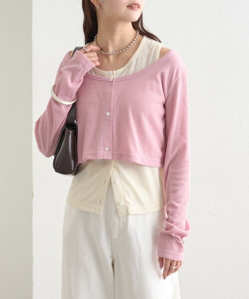 mystic（ミスティック）の「【柔らか素材/3色展開】配色レイヤードロングTシャツ（Tシャツ/カットソー・レディース・ピンク/ブラック/ブルー・FREE）」の21枚目の写真