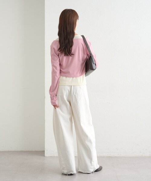 mystic（ミスティック）の「【柔らか素材/3色展開】配色レイヤードロングTシャツ（Tシャツ/カットソー・レディース・ピンク/ブラック/ブルー・FREE）」の12枚目の写真