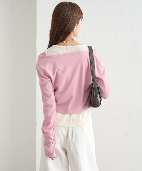 mystic（ミスティック）の「【柔らか素材/3色展開】配色レイヤードロングTシャツ（Tシャツ/カットソー・レディース・ピンク/ブラック/ブルー・FREE）」の13枚目の写真