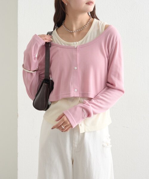 mystic（ミスティック）の「【柔らか素材/3色展開】配色レイヤードロングTシャツ（Tシャツ/カットソー・レディース・ピンク/ブラック/ブルー・FREE）」の15枚目の写真