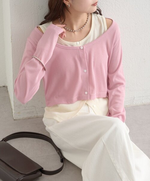 mystic（ミスティック）の「【柔らか素材/3色展開】配色レイヤードロングTシャツ（Tシャツ/カットソー・レディース・ピンク/ブラック/ブルー・FREE）」の16枚目の写真