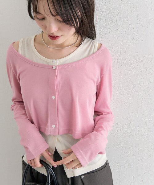 mystic（ミスティック）の「【柔らか素材/3色展開】配色レイヤードロングTシャツ（Tシャツ/カットソー・レディース・ピンク/ブラック/ブルー・FREE）」の8枚目の写真