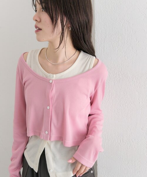 mystic（ミスティック）の「【柔らか素材/3色展開】配色レイヤードロングTシャツ（Tシャツ/カットソー・レディース・ピンク/ブラック/ブルー・FREE）」の9枚目の写真