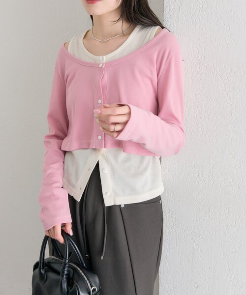 mystic（ミスティック）の「【柔らか素材/3色展開】配色レイヤードロングTシャツ（Tシャツ/カットソー・レディース・ピンク/ブラック/ブルー・FREE）」の11枚目の写真