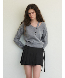 Cut-Out Diagonal Knit Cardigan, Grey