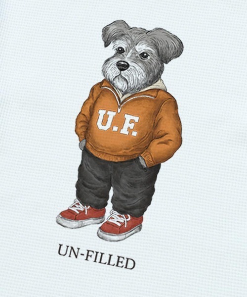 UN-FILLED(アンフィルド)の「mlt5556- UF DOG WAFFLE LONG SLEEVE T-shirt ロンT(シュナウザー)-着丈前後差有(SDUF-2604SNZ-M)(Tシャツ/カットソー・メンズ・アイボリー/グレー/ホワイト・ONE SIZE)」の4枚目の写真