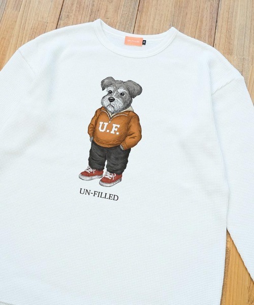 UN-FILLED(アンフィルド)の「mlt5556- UF DOG WAFFLE LONG SLEEVE T-shirt ロンT(シュナウザー)-着丈前後差有(SDUF-2604SNZ-M)(Tシャツ/カットソー・メンズ・アイボリー/グレー/ホワイト・ONE SIZE)」の5枚目の写真