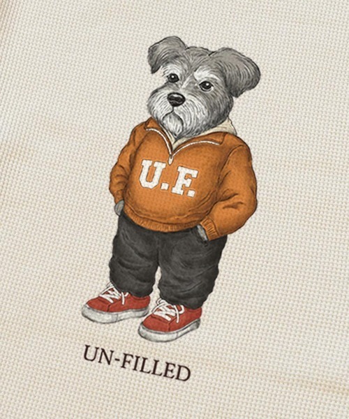 UN-FILLED(アンフィルド)の「mlt5556- UF DOG WAFFLE LONG SLEEVE T-shirt ロンT(シュナウザー)-着丈前後差有(SDUF-2604SNZ-M)(Tシャツ/カットソー・メンズ・アイボリー/グレー/ホワイト・ONE SIZE)」の6枚目の写真