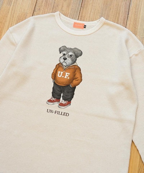 UN-FILLED(アンフィルド)の「mlt5556- UF DOG WAFFLE LONG SLEEVE T-shirt ロンT(シュナウザー)-着丈前後差有(SDUF-2604SNZ-M)(Tシャツ/カットソー・メンズ・アイボリー/グレー/ホワイト・ONE SIZE)」の7枚目の写真