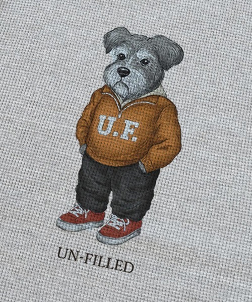 UN-FILLED(アンフィルド)の「mlt5556- UF DOG WAFFLE LONG SLEEVE T-shirt ロンT(シュナウザー)-着丈前後差有(SDUF-2604SNZ-M)(Tシャツ/カットソー・メンズ・アイボリー/グレー/ホワイト・ONE SIZE)」の8枚目の写真