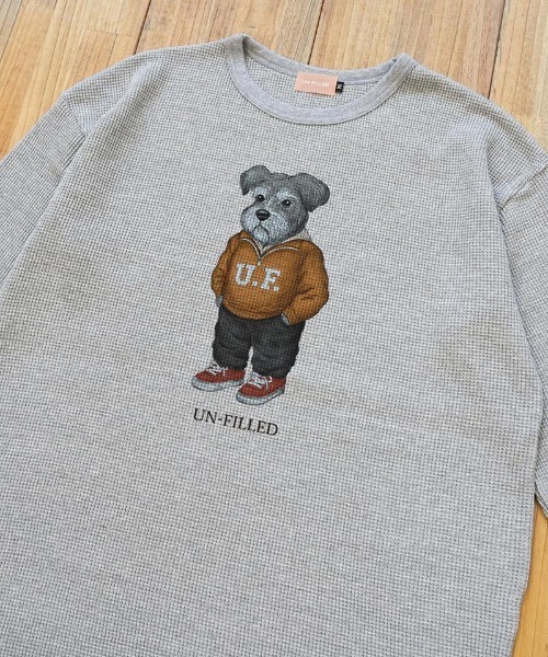 UN-FILLED(アンフィルド)の「mlt5556- UF DOG WAFFLE LONG SLEEVE T-shirt ロンT(シュナウザー)-着丈前後差有(SDUF-2604SNZ-M)(Tシャツ/カットソー・メンズ・アイボリー/グレー/ホワイト・ONE SIZE)」の9枚目の写真
