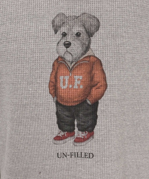 UN-FILLED(アンフィルド)の「mlt5556- UF DOG WAFFLE LONG SLEEVE T-shirt ロンT(シュナウザー)-着丈前後差有(SDUF-2604SNZ-M)(Tシャツ/カットソー・メンズ・アイボリー/グレー/ホワイト・ONE SIZE)」の10枚目の写真
