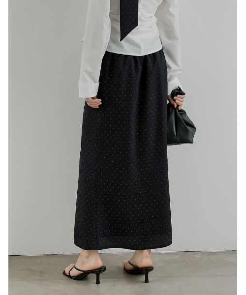 Re:EDIT（リエディ）の「[2026S/S COLLECTION][2点セット][低身長サイズ有]スカーフ付きピンドット柄セミマーメイドスカート（スカート・レディース・ブラック/アイボリー・SHORT/MEDIUM/LARGE）」の4枚目の写真