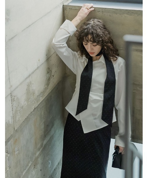 Re:EDIT（リエディ）の「[2026S/S COLLECTION][2点セット][低身長サイズ有]スカーフ付きピンドット柄セミマーメイドスカート（スカート・レディース・ブラック/アイボリー・SHORT/MEDIUM/LARGE）」の6枚目の写真