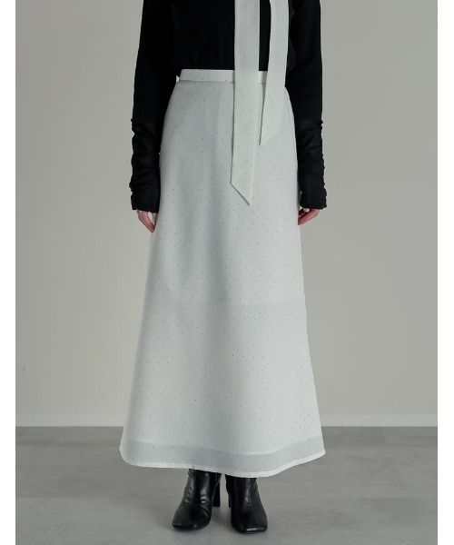 Re:EDIT（リエディ）の「[2026S/S COLLECTION][2点セット][低身長サイズ有]スカーフ付きピンドット柄セミマーメイドスカート（スカート・レディース・ブラック/アイボリー・SHORT/MEDIUM/LARGE）」の10枚目の写真