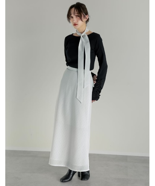 Re:EDIT（リエディ）の「[2026S/S COLLECTION][2点セット][低身長サイズ有]スカーフ付きピンドット柄セミマーメイドスカート（スカート・レディース・ブラック/アイボリー・SHORT/MEDIUM/LARGE）」の11枚目の写真