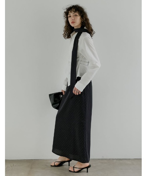Re:EDIT（リエディ）の「[2026S/S COLLECTION][2点セット][低身長サイズ有]スカーフ付きピンドット柄セミマーメイドスカート（スカート・レディース・ブラック/アイボリー・SHORT/MEDIUM/LARGE）」の3枚目の写真