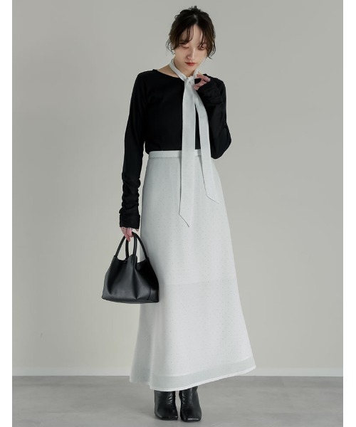 Re:EDIT（リエディ）の「[2026S/S COLLECTION][2点セット][低身長サイズ有]スカーフ付きピンドット柄セミマーメイドスカート（スカート・レディース・ブラック/アイボリー・SHORT/MEDIUM/LARGE）」の7枚目の写真