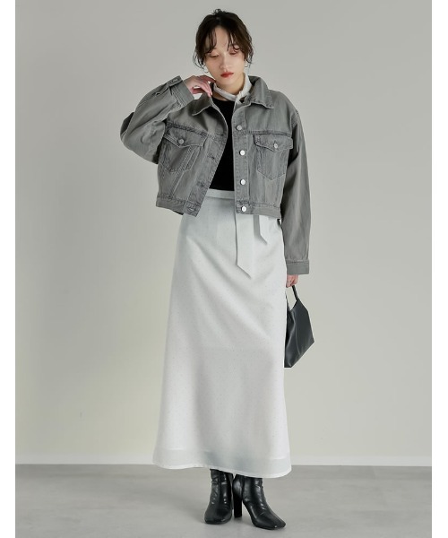 Re:EDIT（リエディ）の「[2026S/S COLLECTION][2点セット][低身長サイズ有]スカーフ付きピンドット柄セミマーメイドスカート（スカート・レディース・ブラック/アイボリー・SHORT/MEDIUM/LARGE）」の12枚目の写真