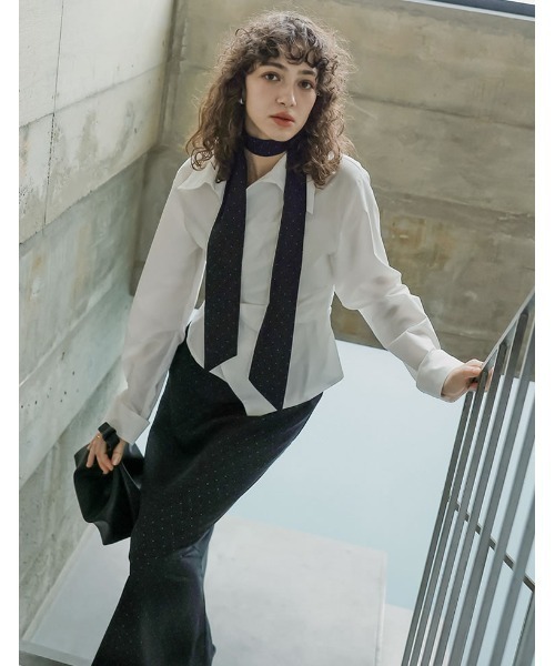 Re:EDIT（リエディ）の「[2026S/S COLLECTION][2点セット][低身長サイズ有]スカーフ付きピンドット柄セミマーメイドスカート（スカート・レディース・ブラック/アイボリー・SHORT/MEDIUM/LARGE）」の18枚目の写真