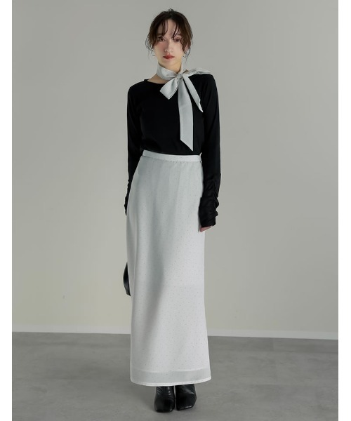 Re:EDIT（リエディ）の「[2026S/S COLLECTION][2点セット][低身長サイズ有]スカーフ付きピンドット柄セミマーメイドスカート（スカート・レディース・ブラック/アイボリー・SHORT/MEDIUM/LARGE）」の19枚目の写真