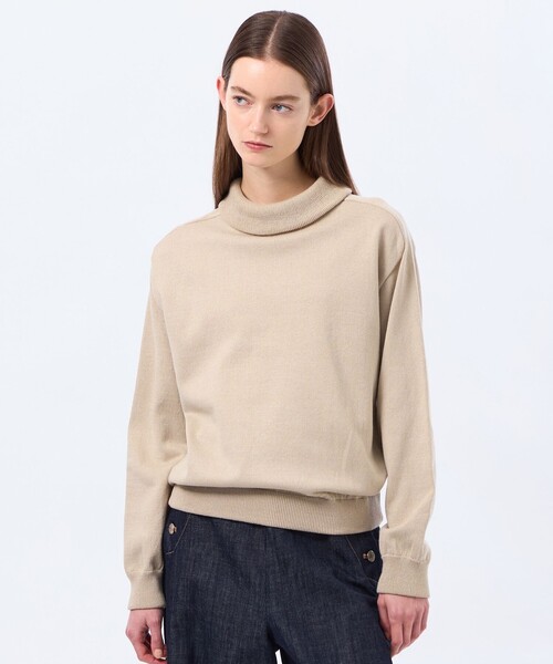 MACKINTOSH PHILOSOPHY(マッキントッシュ フィロソフィー)の「バイカラーロールニット(ニット/セーター・レディース・グリーン系その他2/ベージュ/ダークネイビー・38)」の1枚目の写真