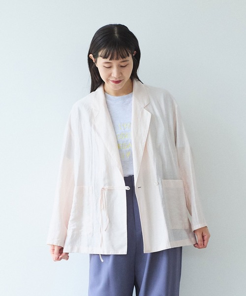 yuni(ユニ )の「RayonLinenNylon朱雀 tailored strings ジャケット(テーラードジャケット・レディース・ピンク/ホワイト・FREE)」の13枚目の写真
