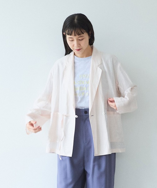 yuni(ユニ )の「RayonLinenNylon朱雀 tailored strings ジャケット(テーラードジャケット・レディース・ピンク/ホワイト・FREE)」の15枚目の写真