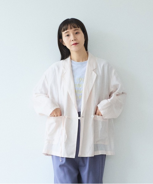 yuni(ユニ )の「RayonLinenNylon朱雀 tailored strings ジャケット(テーラードジャケット・レディース・ピンク/ホワイト・FREE)」の16枚目の写真