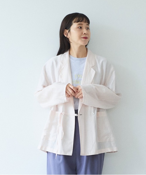 yuni(ユニ )の「RayonLinenNylon朱雀 tailored strings ジャケット(テーラードジャケット・レディース・ピンク/ホワイト・FREE)」の14枚目の写真