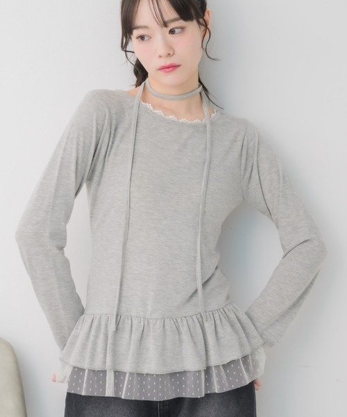 ems excite（エムズエキサイト）の「裾フリルインナーCT（Tシャツ/カットソー・レディース・ピンク/ダークブルー/ダークグレー・FREE）」の3枚目の写真