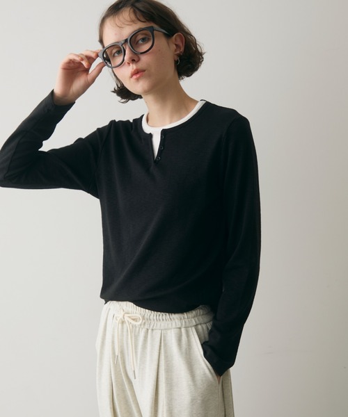 full/fill.（フルフィル）の「layered henly neck T / レイヤードヘンリーネックT（Tシャツ/カットソー・レディース・ネイビー/ブラック・FREE）」の17枚目の写真