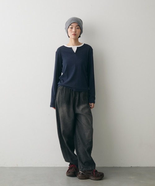 full/fill.（フルフィル）の「layered henly neck T / レイヤードヘンリーネックT（Tシャツ/カットソー・レディース・ネイビー/ブラック・FREE）」の9枚目の写真