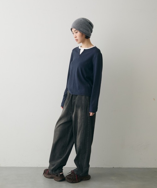 full/fill.（フルフィル）の「layered henly neck T / レイヤードヘンリーネックT（Tシャツ/カットソー・レディース・ネイビー/ブラック・FREE）」の10枚目の写真