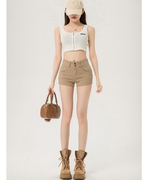 Ritzy(リッツィー)の「ハイウエストフィットショートパンツ(デニムパンツ・レディース・カーキ・M/L/S)」の11枚目の写真