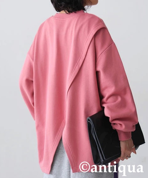 antiqua(アンティカ)の「バックデザイン プルオーバー(Tシャツ/カットソー・レディース・ピンク系その他/アイボリー/チャコールグレー・FREE)」の3枚目の写真